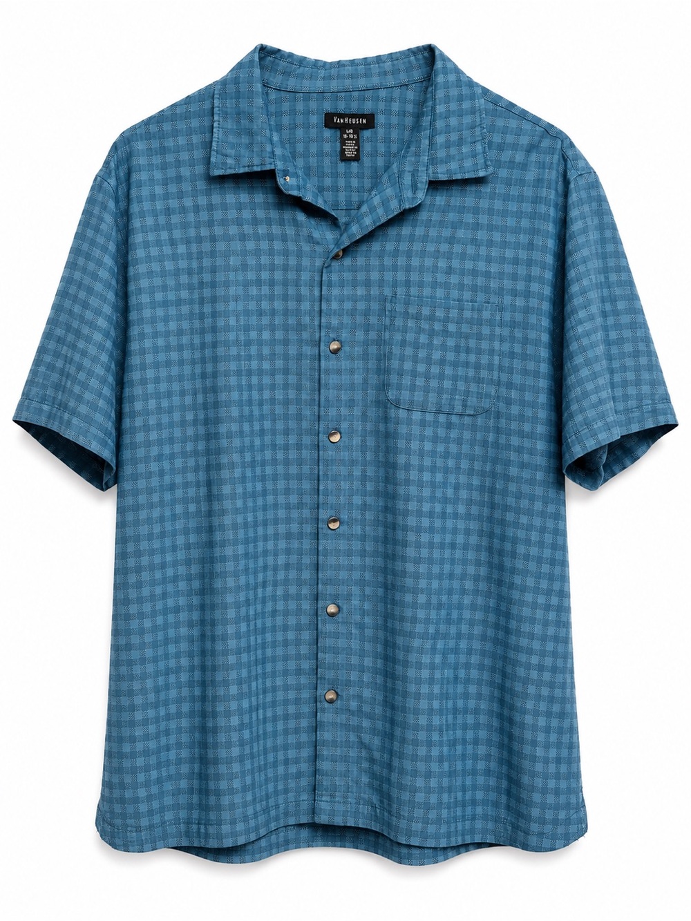 Van Heusen Men’s Blue Check Short Sleeve Button Down Shirt Large 16-16.5
